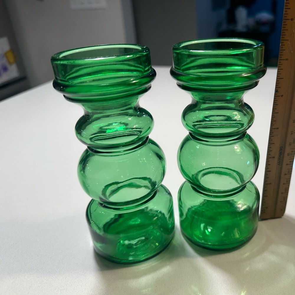 Vintage Pair Green Glass Vases Made in Italy - Picture 5 of 7